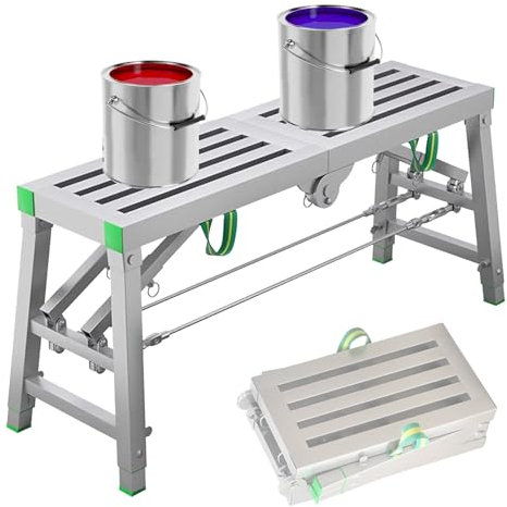 Eastnmythet Scaffolding Platform Adjustable Height, 400kg/881 lbs Load, Portable Folding Scaffolding, Heavy Duty Scaffold Tower Ladder Stool Bench,120cm/4ft