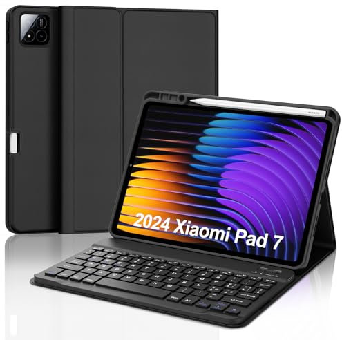 SENGBIRCH Funda con Teclado para Xiaomi Pad 7/7 Pro 11.2, Teclado para Xiaomi Pad 7 2024, Teclado Inalámbrico Desmontable Español Ñ para Xiaomi Pad 7/7 Pro 11.2 Pulgadas 2024, Negro