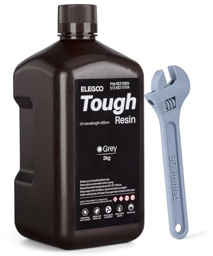 ELEGOO Tough Resin 3D Drucker Harz mit Hoher Härte und Flexibilität, Niedriger Viskosität, Geringer Schrumpfung, Kompatibel mit MSLA/LCD/DLP 3D-Druckern, Grau 2000g