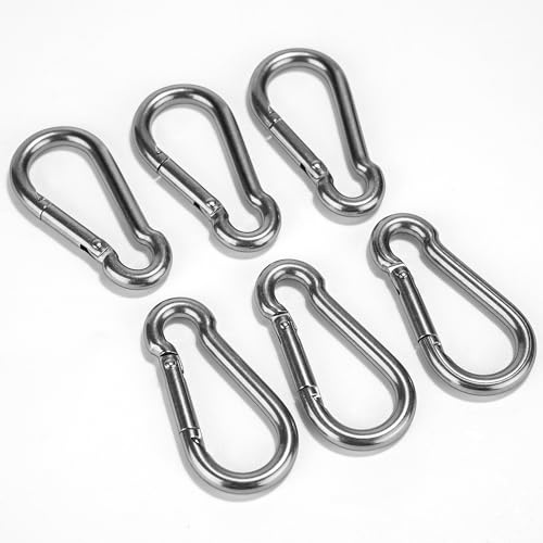 6PCS Karabinerhaken Edelstahl Karabiner mit Schnappverschluss, 6x3cm Schlüsselanhänger Carabiner für Camping Angeln Wandern, Silber