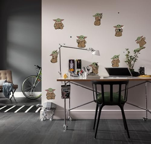 Komar Wandtattoo - Star Wars The Mandalorian Grogu The Cutest - Größe 50 x 70 cm - Wandsticker, Kinderzimmer, Wanddekoration, Braun,grün