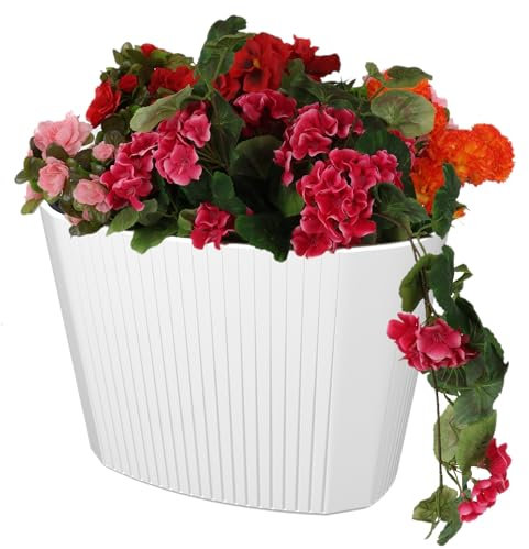 botle Blumentopf Blumenübertopf Blumenkübel mit Große Einsatz Farbe Weiß Oval 59,5 x 39 cm H 41 cm Rille Oberfläche Matt Kunststoff Modern GlamourTerrasse Garten Balkon
