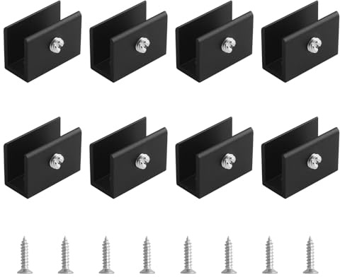UFURMATE Abrazadera de Vidrio, 8 Piezas Soportes Rectangulares Ajustables para Estante de Vidrio Clips de Abrazadera de Vidrio de Aleación de Aluminio Montados en Pared Soportes de Vidrio para Vidrio