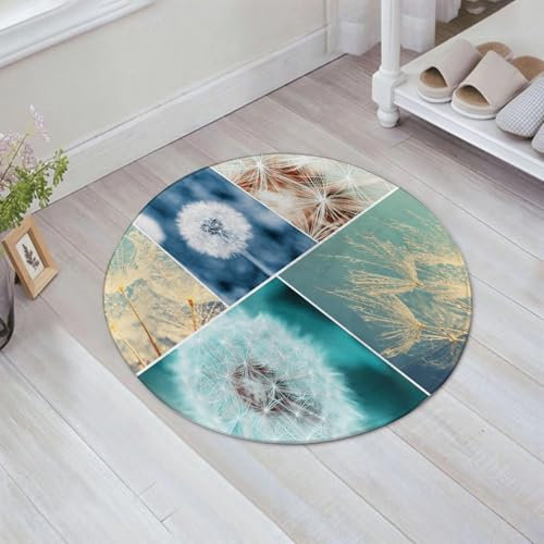 FSDGY Badvorleger Fußmatte Flauschig Teppich Badezimmerteppich Duschmatte für Bade & Wohnzimmer Schlafzimmer,Pusteblumen mit vierfarbigem Hintergrund. Verwelkter Löwenzahn im Frühling.,60x60 cm