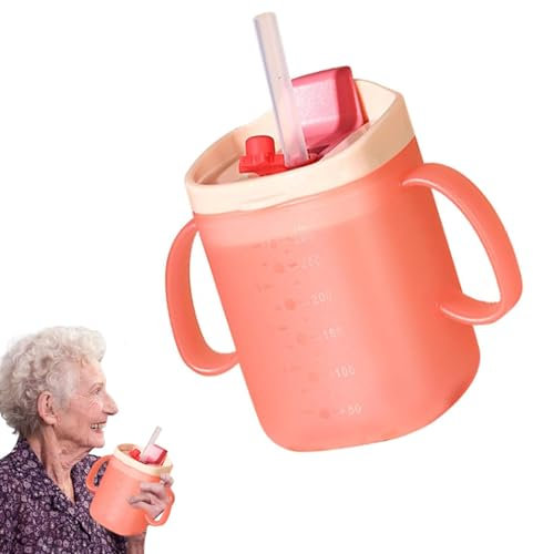 Sippy Cup for Adults, Non Spill Cups for Elderly, Beakers for Elderly with Handle and Gravity Ball Straw, Adult Drinking Cup for Elderly Non Spill for Disabled Patients and Pregnant Women (280 ml)