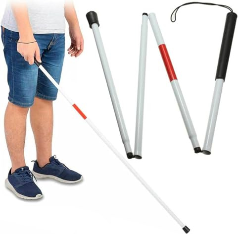 124 cm Faltbare Gehstock für Blinde,4 Sections,für Sehbehinderte Blinder Klappstock,Blinder Gehstock mit Reflektierende für Senioren Damen und Herren Krücke