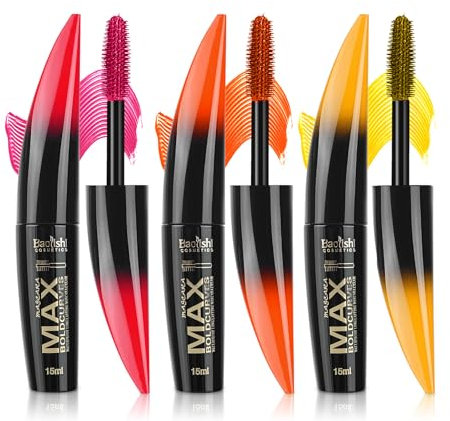 MKNZOME Mascara Colorato, 3 Colori Mascara Colorati Rosa Arancione Giallo, Volumizzante e Allungante Waterproof, Lunga Tenuta, Natural Eye Makeup