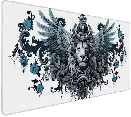 Tapis Souris Noir Et Blanc 600 x 300 x 3 mm Lion Tapis Souris Gaming Grand sous Main Bureau, Base Antidérapante en Caoutchouc avec Coutures sur Les Bords Desk Mat pour Ordinateur Deco Bureau X-180