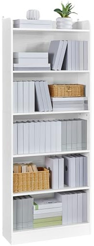 Yaheetech Bücherregal, 6 Fächern Bücherschrank mit Verstellbarer Regalboden, 160 cm H Standregal, offenes Aufbewahrungsregal für Wohnzimmer/Heimbüro/Arbeitszimmer, Weiß