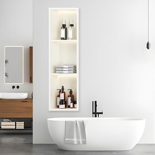 Eckdusche Nische mit LED Beleuchtung, Edelstahl Regal für Badezimmer, Einbauinstallation