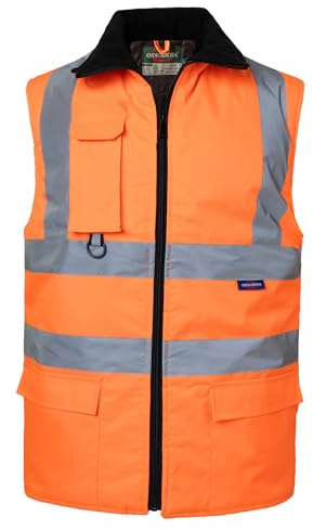 Oralidera Herren Sicherheitsweste Warm Ärmellos Jacke Warnweste Reflektierende Winterweste Hohe Sichtbarkeit Wasserdichte Gepolsterte Arbeitsweste für Handwerker