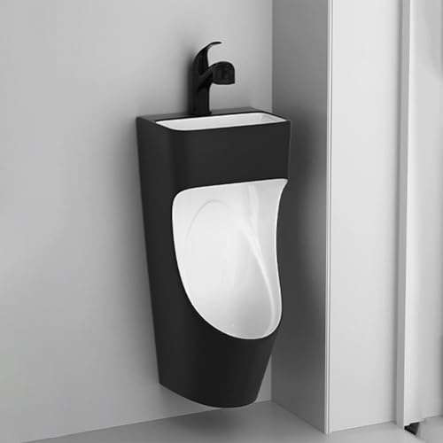 POWRZZZY Gewerbliches Spülurinal Wandmontiertes Urinal Automatisches Sensor-Urinal für Männer mit Waschbecken und Ausziehbarem Wasserhahn Einfach zu Reinigen(Nero)