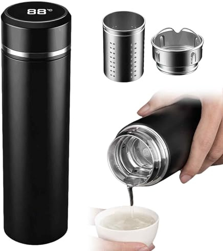 Thermosflasche 500 ml Edelstahl – Trinkflasche Vakuum Isolierbecher mit LED Temperaturanzeige, Auslaufsicher, BPA-frei, Thermoskanne Wasserflasche für Büro, Outdoor & Unterwegs