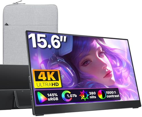cocopar Portable Monitor 15.6 Inch 4K UHD 60Hz 145% sRGB Travel Monitor with Speaker HDMI USB-C Second Screen for Laptop MacBook Surface PC Xbox PS4/5, VESA Mountable, with Kickstand