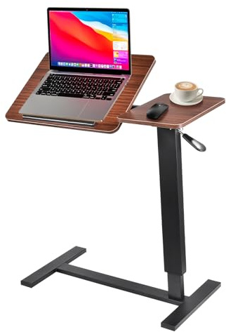 Generisch Mobiler Betttisch auf Rollen, 80-116cm Laptoptisch Höhenverstellbar, mit Tischplatte Neigbar/Klappbar, Bett-Beistelltisch Steh-Sitztisch für Bett Sofa Büro Office (Schwarze Walnuss)