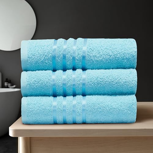 GC GAVENO CAVAILIA Stripe Towels Bath Sheets 3Pack | 90X150 Cm 550 GSM Bath Sheets Extra Large For Bathroom, Spa | Quick Dry & Highly Absorbent, Washable Cotton Towels Set XL Bath Sheet, Aqua