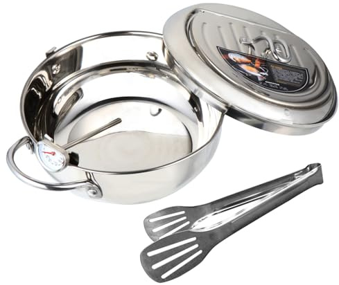 NAMOARLY Tempura de temperatura controlable Freidora estrellarse Blanco fryers pequeño Freidora de temperatura controlable de acero inoxidable sartén con termómetro Plata