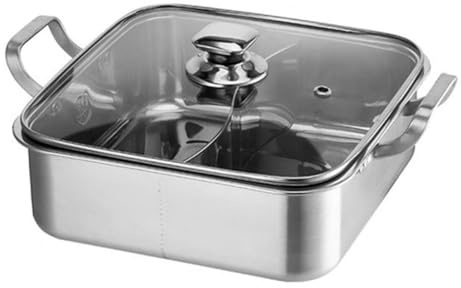 Cabilock Edelstahl Trennwand Suppentopf mit Glasdeckel 304 Rostfreier Zweigeteilter Topf für Restaurant und Zuhause Verschleißfest und Wiederverwendbar