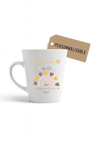 Générique Mug conique “Une Nounou en Or” personnalisé – Cadeau Noël ou fin d’année – cœur pastel –