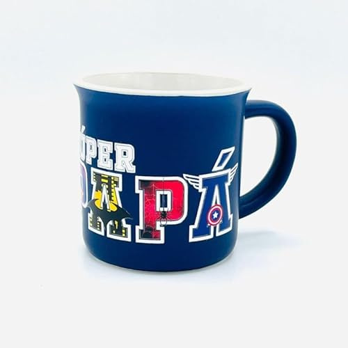 Antracita Taza Súper Papá de Cerámica con Diseño de Superhéroes, Azul, 300ml, Regalo para Día del Padre