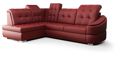 O-Sofa Ecksofa Kongo RBN09, Eckcouch in L-Form mit Schlaffunktion, Farbe: Rot, Kunstleder, Ottomane Links
