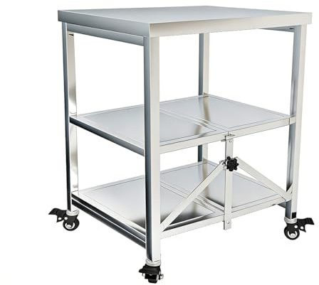 PIPOEI Servierwagen Edelstahl mit Rollen, klappbarer Edelstahlwagen Gastro, Arbeitstisch Küche Edelstahl Outdoor, 3 Etagen multifunktionaler Küchenwagen für Küche, Gastro, Haushalt, Büro