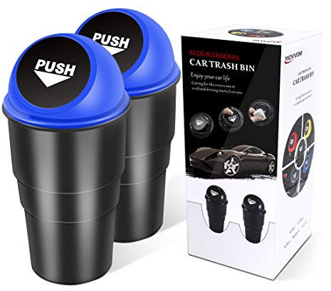 YIOVVOM Car Garbage Can with Lid, Leakproof Vehicle Automotive Cup Holder Car Trash Can, Small Trash Bin for Automotive Office Home Kitchen, Bedroom Set of 2 (Blue)