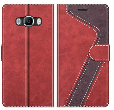 MOBESV Hülle für Samsung Galaxy J5 2016 Handyhülle, Lederhülle mit Kartenfach, Klapphülle mit Ständer, Flip Case Handytasche Schutzhülle, Modisch Rot