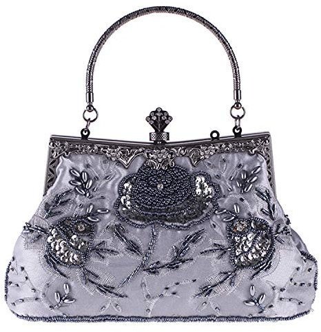 Jywmsc Damen Vintage Floral handgemachte Seed Bead Pailletten Clutch Geldbörse Hochzeit Abendtasche Party Prom Handtasche