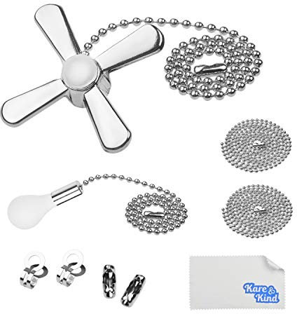 Kare and Kind Light and Fan Pull Chain - 1x Fan Pull Chain (12.5 inches), 1x Light Pull Chain (13.6 inches), 2x 1M Extension Pull Chains and 4x Extra Connectors (2 styles) - Copper Plated - Gift Set