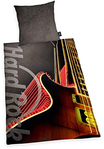 Herding HARD ROCK Bettwäsche-Set, Wendemotiv, Original Hard Rock Café Lizenz, Bettbezug 135 X 200 cm, Kopfkissenbezug 80 x 80 cm, Baumwolle/Renforcé, Grau
