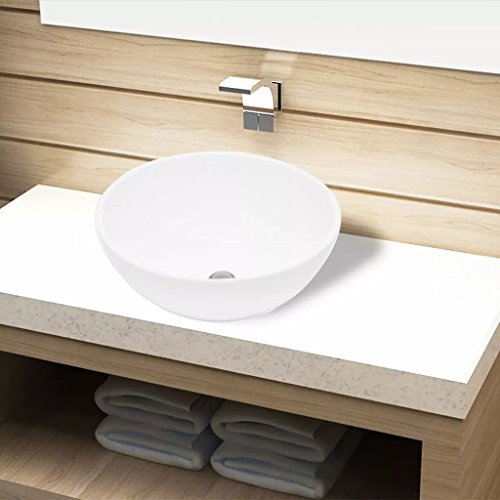 mewmewcat Lavabo de Salle de Bain Toilettes Vasque à Poser Céramique Rond (Blanc) 325 x 140 mm
