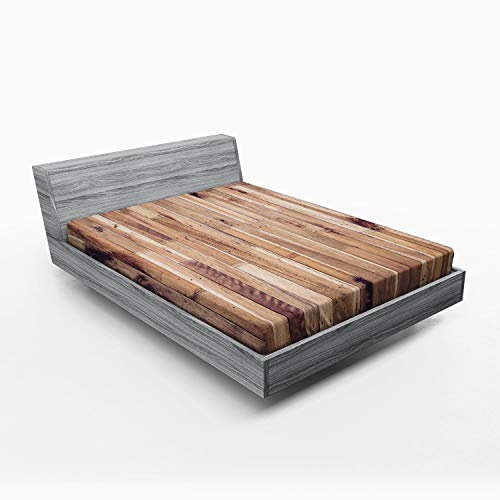 ABAKUHAUS rustikales Holz Spannbetttuch, Im Alter von Planks Muster, Soft Dekorativer Stoff Bettwäsche Rund-um Elastischer Gummizug, 160 x 200 cm, Mandel Pflaume