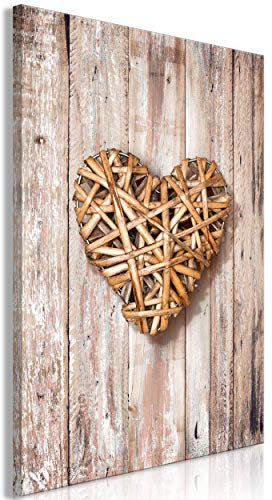 decomonkey Bilder Herz 40x60 cm 1 Teilig Leinwandbilder Bild auf Leinwand Vlies Wandbild Kunstdruck Wanddeko Wand Wohnzimmer Wanddekoration Deko Holz Natur braun