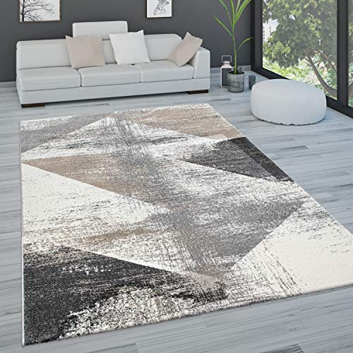 Paco Home Teppich Wohnzimmer Schlafzimmer Kurzflor Vintage Optik Modern Pastell Rautenmuster Abstrakt, Grösse:160x230 cm, Farbe:Grau