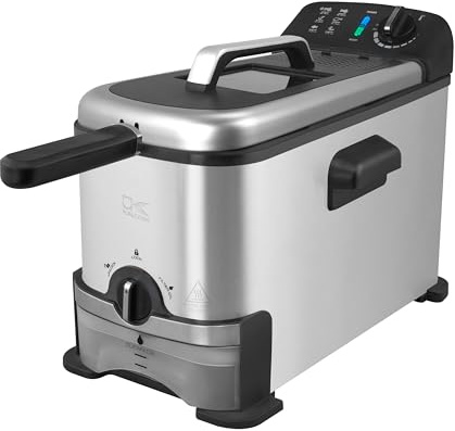 Kalorik Deep Fryer with Oil Filtration, Featuring Adjustable Temperature Control Dishwasher-Safe Basket and Easy-View Window with Odor Filters, 1700-Watts, 3.2-Quart, Silver