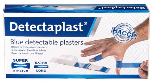 Detectaplast Pflaster wasserfest Elastic, blaue Wundpflaster für den Lebensmittelbereich, detektierbare Pflaster für Erste Hilfe in der Gastronomie, 180 x 20 mm, 50 Stück, einzelnd verpackt