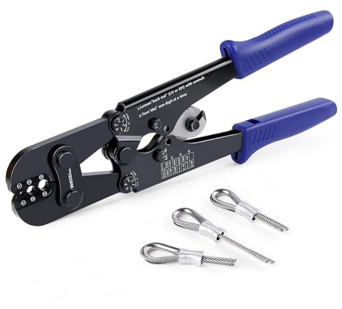 Yangoutool Wire Rope Cutting and Crimping Tool Sheet Metal Crimper Swaging Tool for Aluminum Oval and Double Barrel Stop Ferrule Loop Sleeves 1/16 to 1/8 Inches Cable End Hanging Ring Fixing Plier