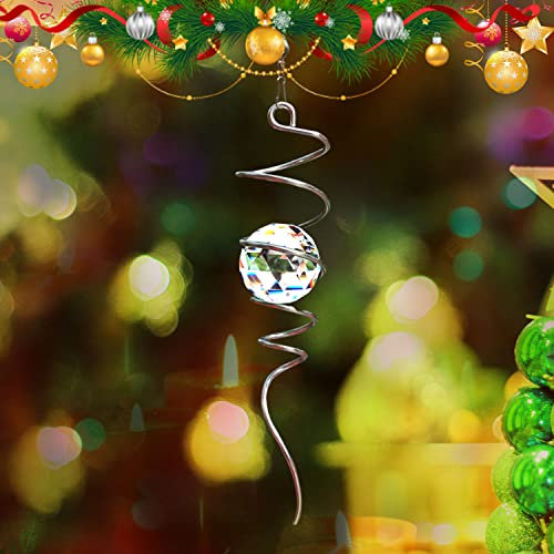 LJLIFART Gazing Ball Spirale Deko Windspiel 33 Zoll mit Drehhaken und 5,1 cm klare Kristallkugel Einzigartiges Geschenk und Hängedekor für Innen Außen Garten Dekoration