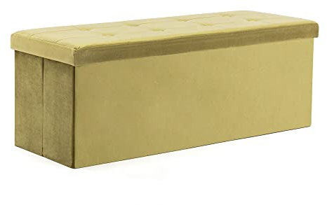 HNNHOME Samt-Bettbank, Sitzbank, Ottomane, Spielzeugtruhe mit Deckel, zusammenklappbare Aufbewahrungstruhe, für Wohnzimmer, Schlafzimmer, 110 x 40 x 40 cm, Gelb, Extragroß