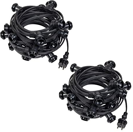 SKYLANTERN Guirlande Guinguette IP65 20m Noire Raccordable - Guirlande Lumineuse pour Ampoule E27 40 Douilles - Guirlande Guinguette Extérieure pour Terrasse Jardin Bar