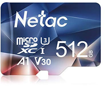Netac MicroSDHC Memory Card 512GB, Micro SD Card, 4K Full HD Video Recording, UHS-I, C10, U3, A1, V30, for Camera, Smartphone, Security System, Drone, Dash Cam, Gopro