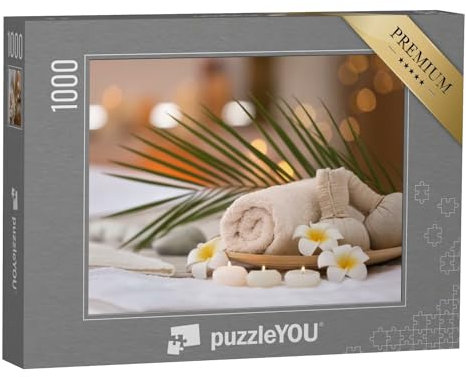 puzzleYOU: Puzzle 1000 Teile „Schöne Spa-Komposition auf Massagetisch im Wellness-Center“ – aus der Puzzle-Kollektion Menschen, Entspannung