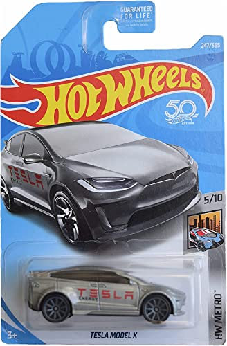 Hot Wheels Silbernes Tesla Model X Druckguss-Auto im Maßstab 1:64, 10,2 cm (L) x 2,5 cm (B) x 10,2 cm (H), Kinder, Uni, Kinder ab 5 Jahren
