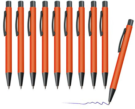 sin4sey 10er Set Kugelschreiber matt - klassischer Kuli in lebendigen Trendfarben (Orange)