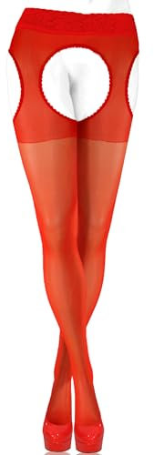 sesto senso Hosenträger Strumpfhose mit offenem Schritt 15 Den Spitze Strumpfband Gürtel Strümpfe XL Rot