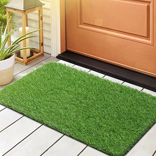 LINLA Artificial Grass Door Mat Outdoor Rug Synthetic Fake Dog Grass Mat Turf Waterproof Durable Doormat for Indoor Entryway, Outside Patio, Lawn, Garden, 32x20 inches