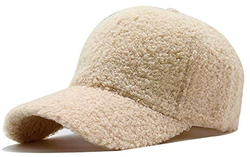 Baseballkappe aus Lammwolle, für den Außenbereich, warm, Winter, Teddy-Fleece-Stil, Hip-Hop-Kappe für Unisex, beige, Einheitsgröße