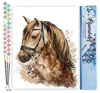 Figured'Art Peinture par Numéro Adulte Cheval brun - Activité Manuelle Kit de Loisir Créatif DIY Numéro d'Art Complet - 40x50cm sans châssis en bois