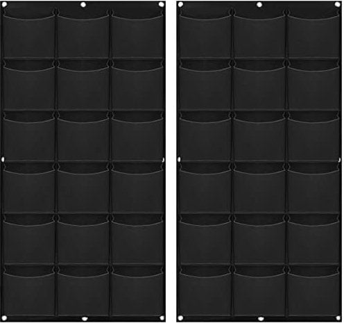 MANCHAP Paquete de 2 macetas Verticales de Pared de jardín de 18 Bolsillos, Bolsas de Cultivo para Colgar en la Pared, Bolsillos para Plantas de Interior y Exterior, Color Negro